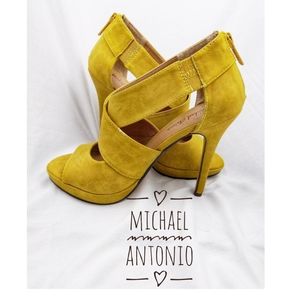 Michael Antonio Yellow Faux Leather Open Toe Heels